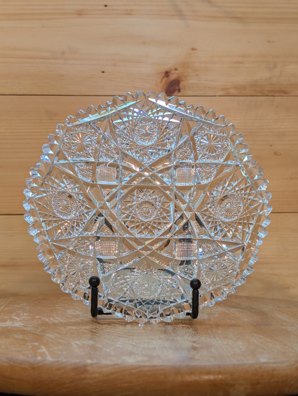 American Brilliant Cut Glass Nappy 5" Hobstar Sawtooth Edge ABP Coupe Plate